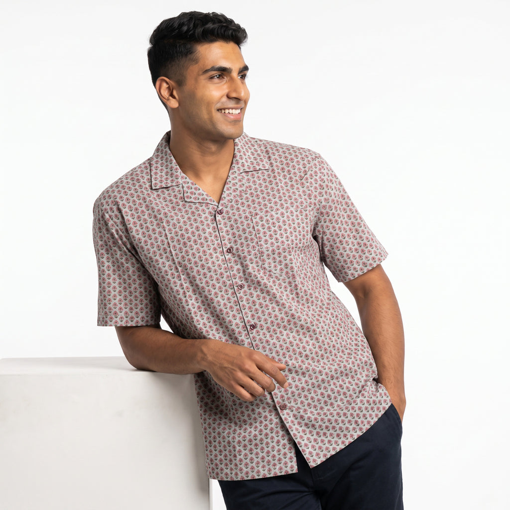 Men's Pink Floral Printed Half Sleeve Relaxed Fit Shirt (1117)