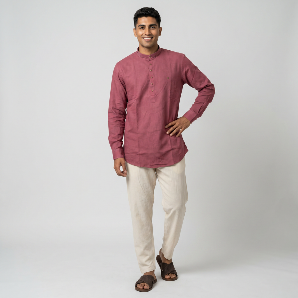 Men's Solid Rosewood Short Kurta (5811)