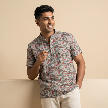Men's Tropical Heritage Print Short Kurta (408)