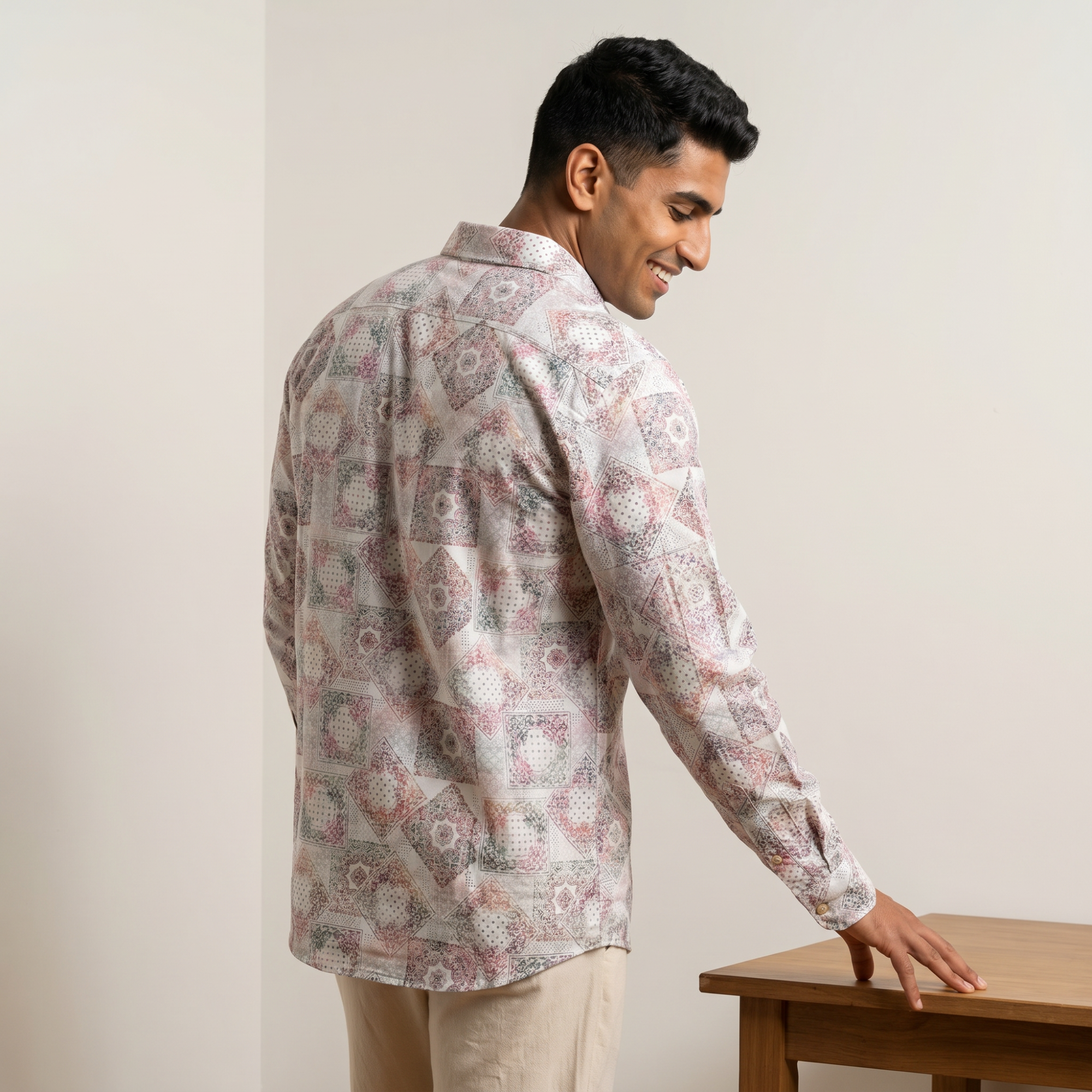 Men's Pastel Mosaic Print Short Kurta (321)