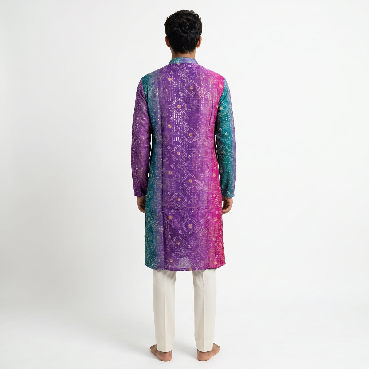 Royal Purple & Teal Printed Men's Kurta (10304)