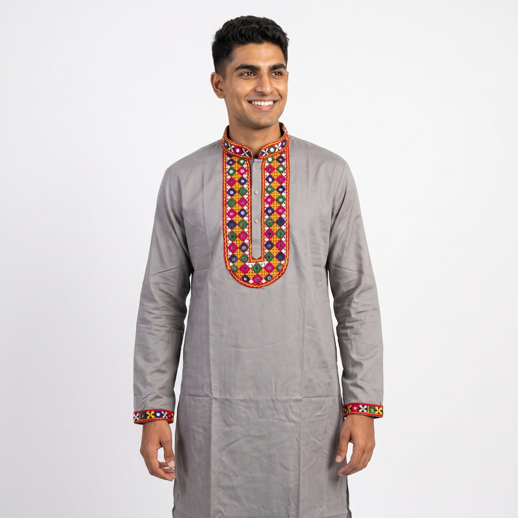 Kutch Designer Kurta with Multicolour Embroidered Detailing for Men(8584)