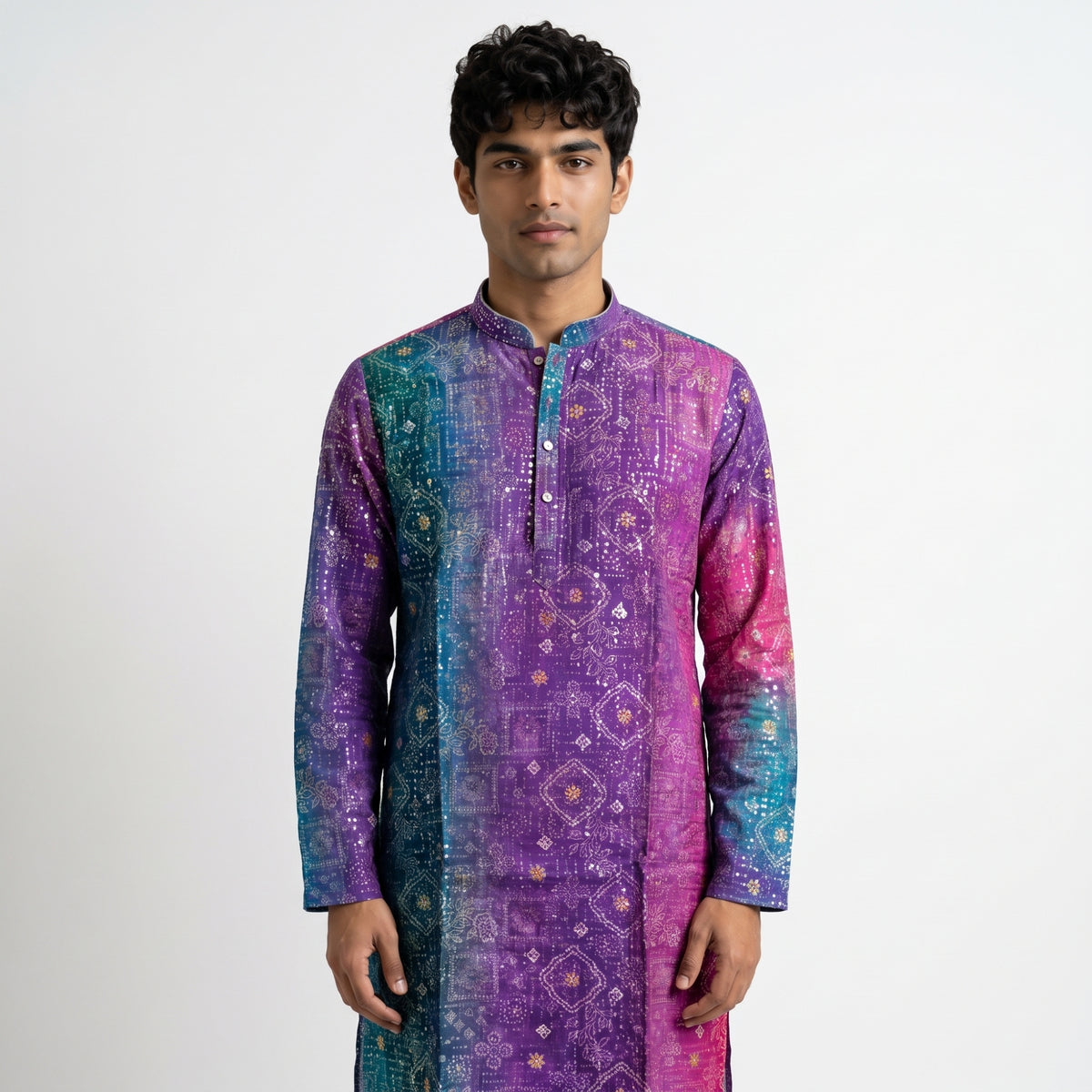 Royal Purple & Teal Printed Men's Kurta (10304)