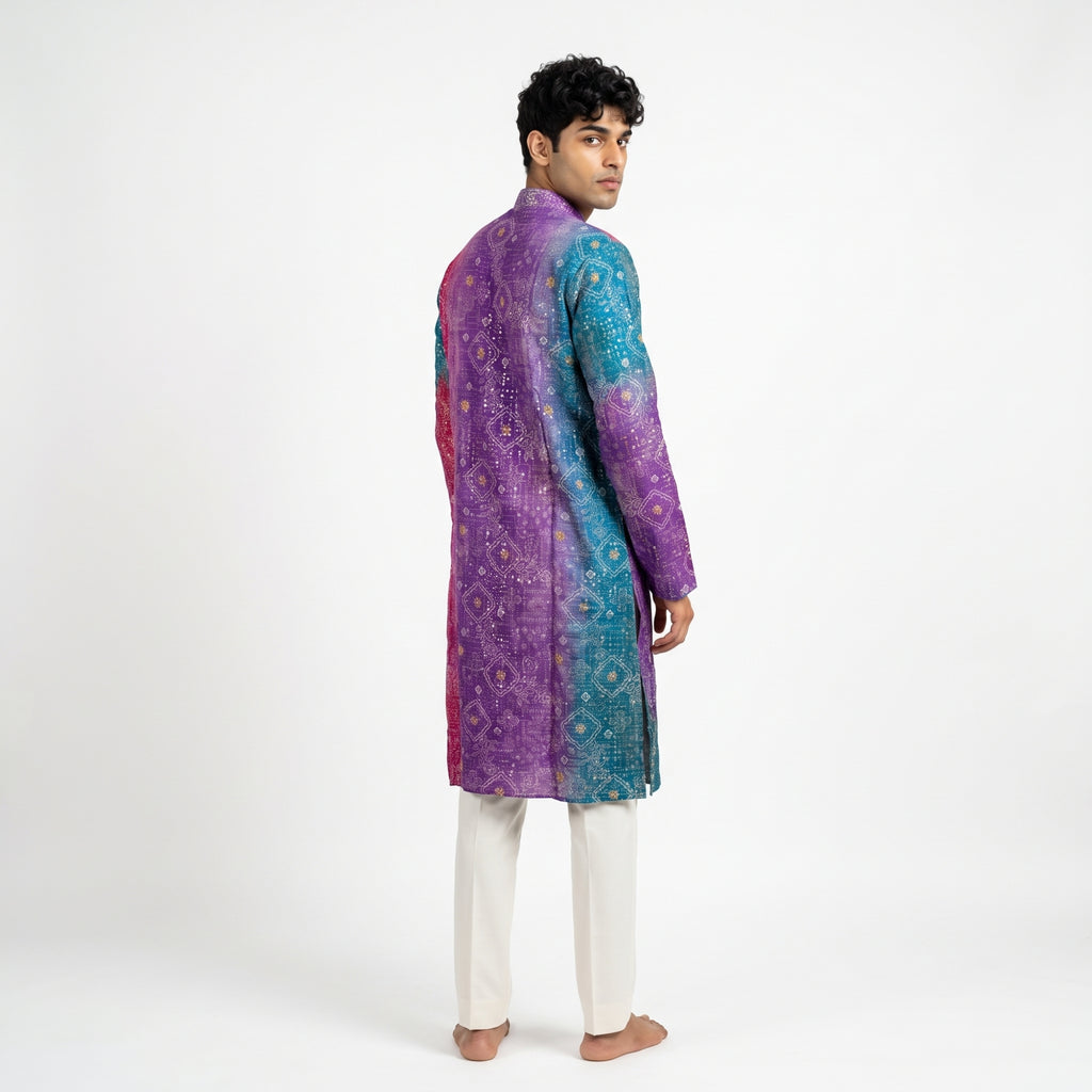 Royal Purple & Teal Printed Men's Kurta (10304)