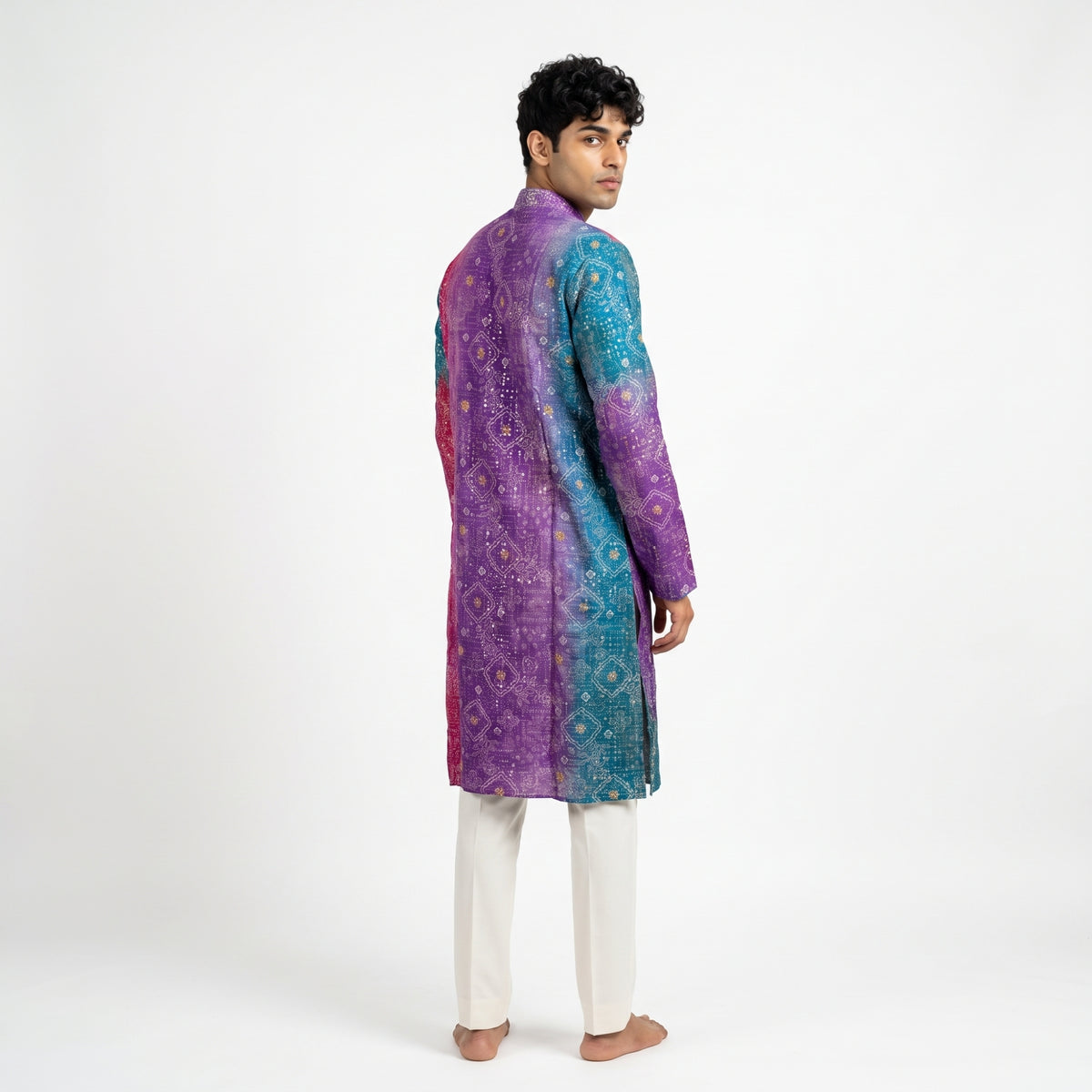 Royal Purple & Teal Printed Men's Kurta (10304)