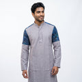 Lavender Grey Kurta with Blue Printed Shoulder Panels for Men(5051)