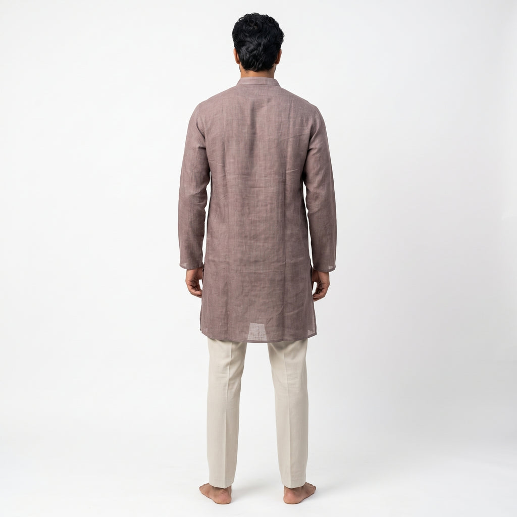 Premium Mauve Grey Embroidered Men's Designer  Short Kurta(7690)