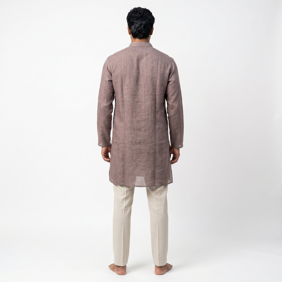 Premium Mauve Grey Embroidered Men's Designer  Short Kurta(7690)