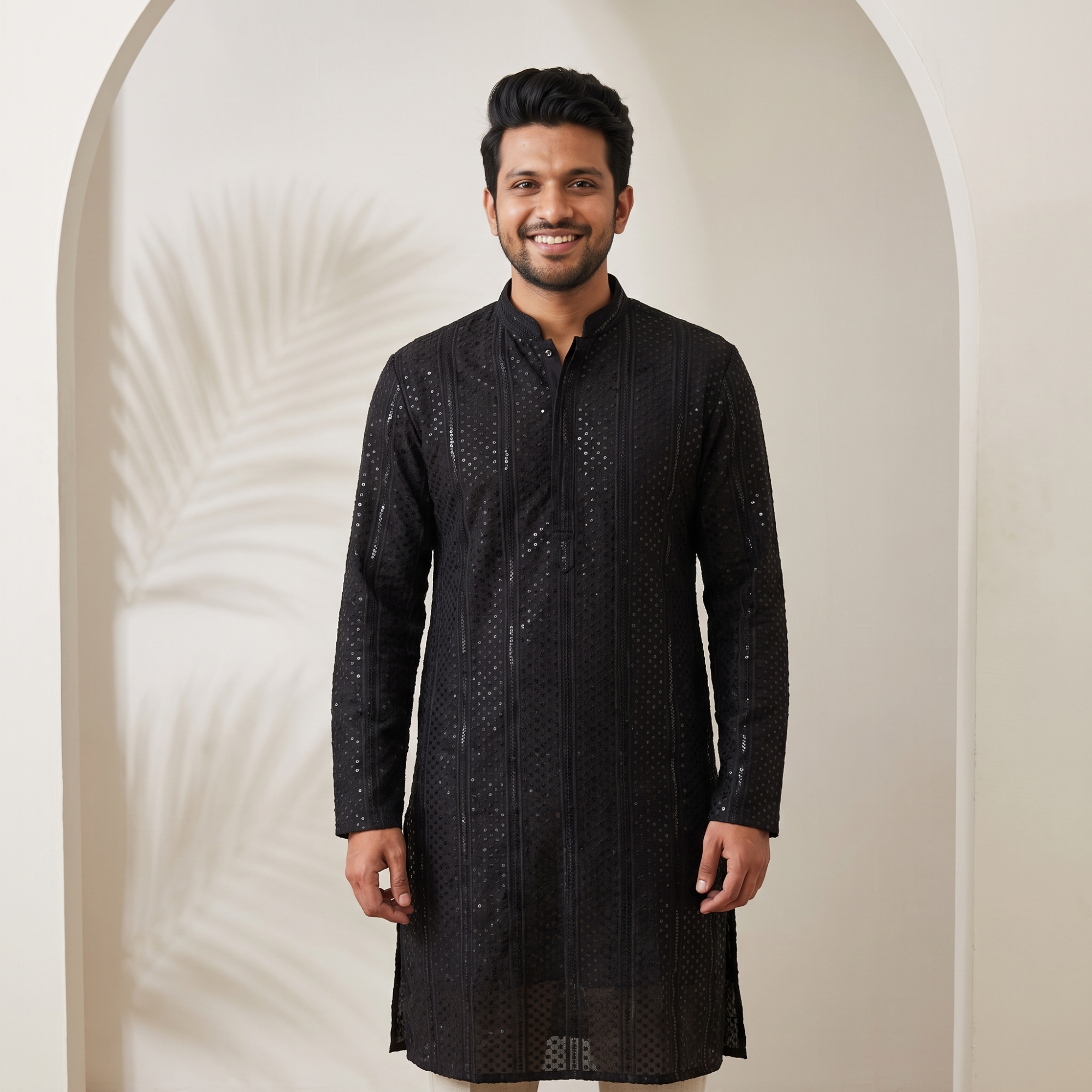 Midnight Onyx Mirror-Work Chikankari Kurta(5801)