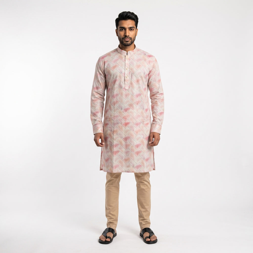 Blush GeoPrint Mandarin Collar kurta (19977)