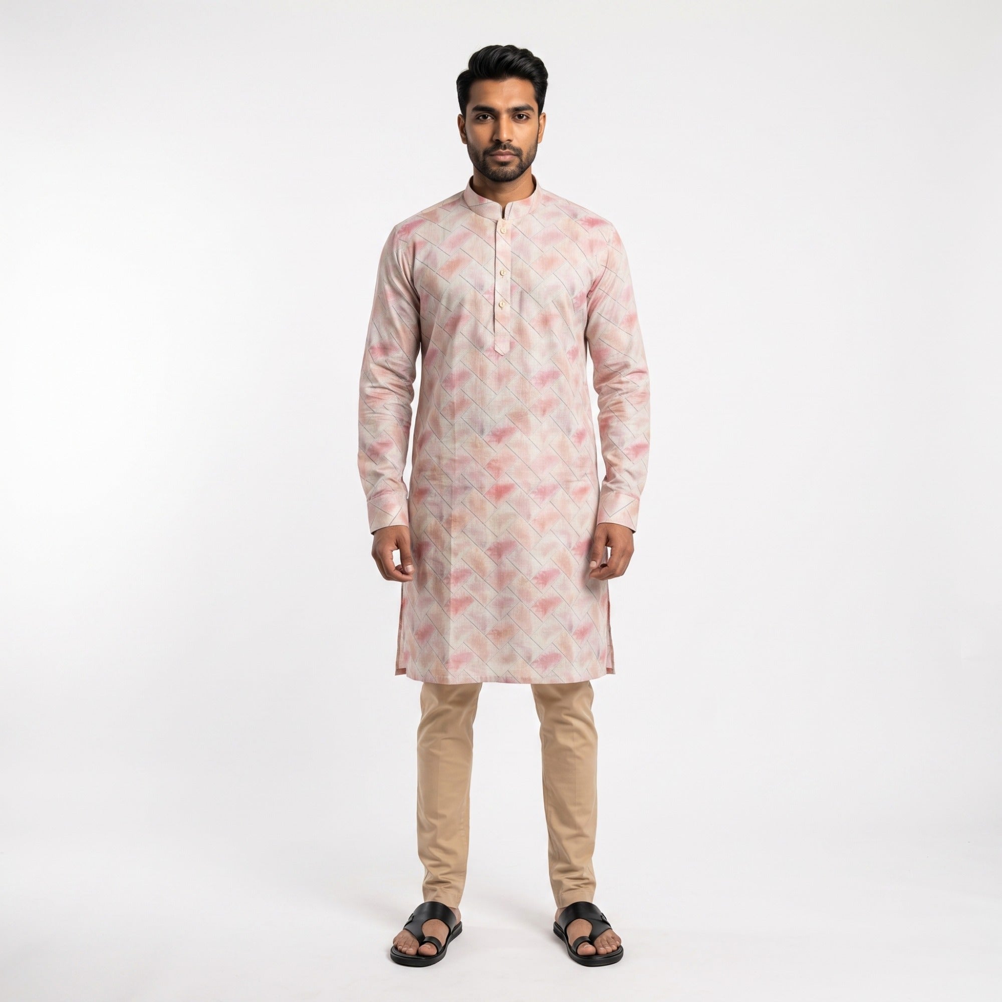 Blush GeoPrint Mandarin Collar kurta (19977)