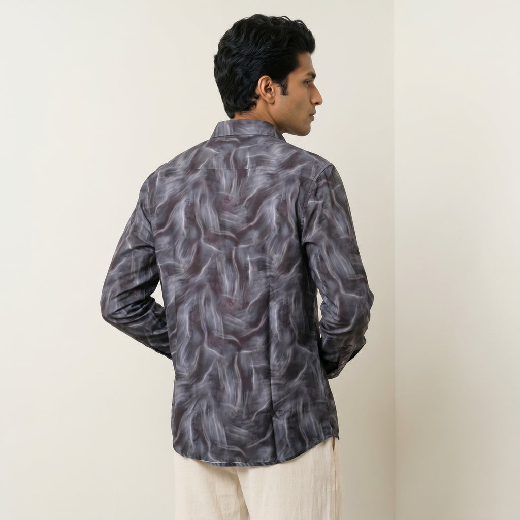 Men's Charcoal Abstract Print Short Kurta (1395)