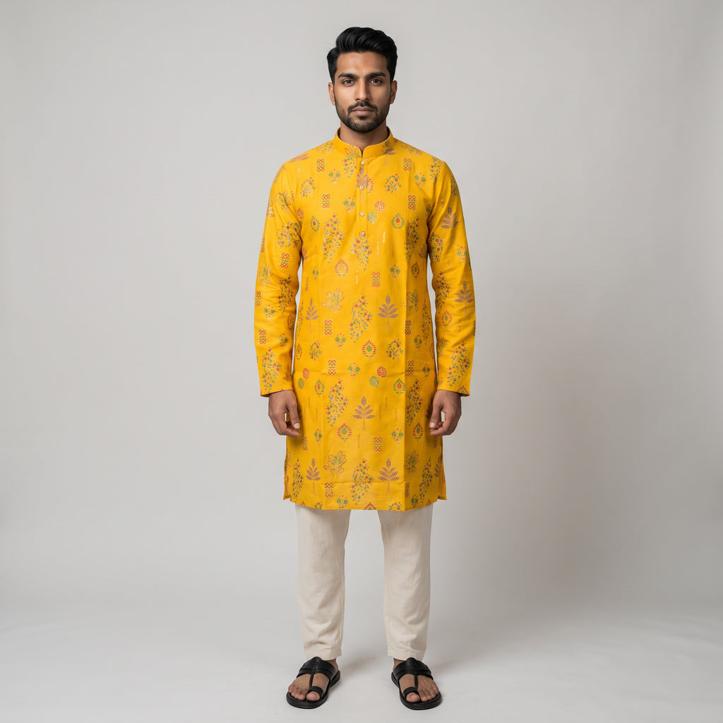 Mustard Bloom Heritage Printed Kurta (4578)