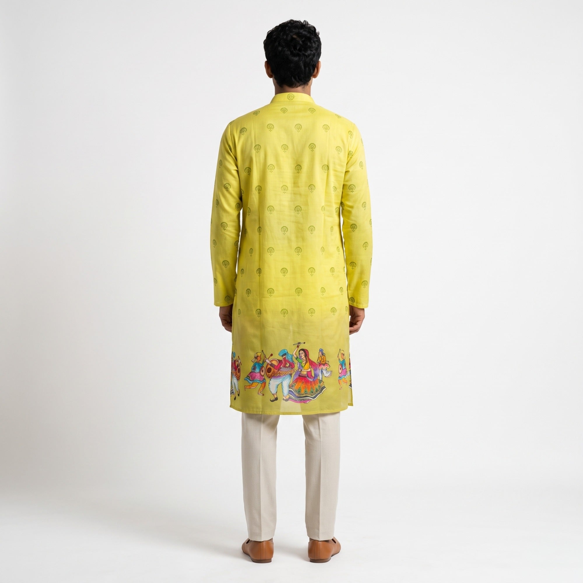 Festive Yellow Folk-Art Border Kurta(1252)