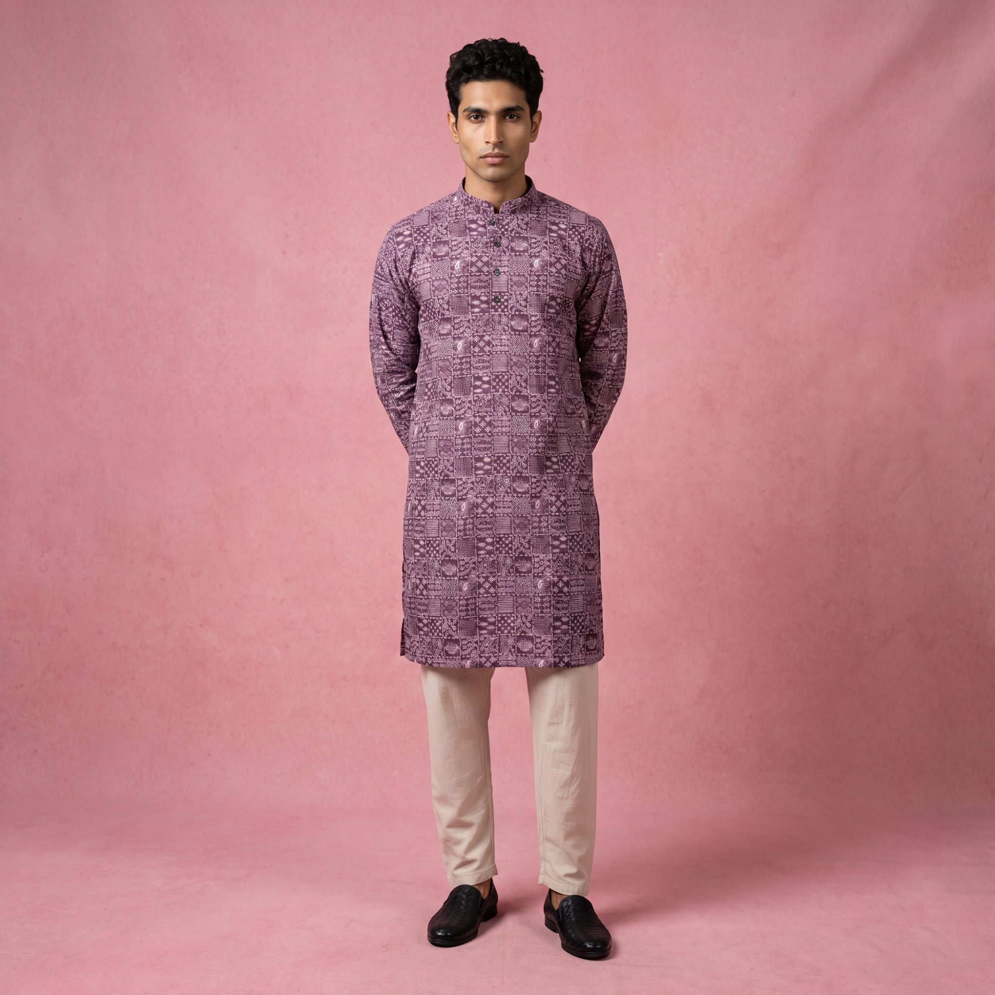 Royal Mauve Geometric Print Premium kurta (4556)