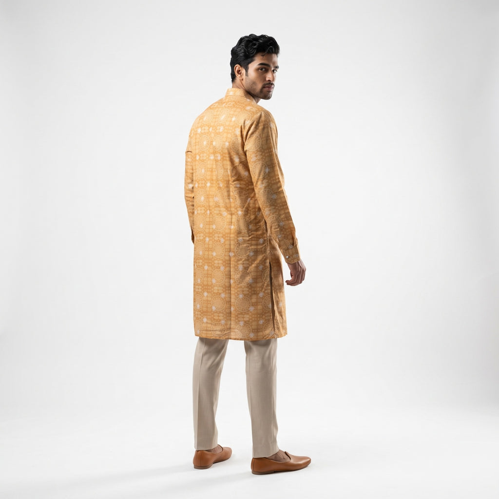 Mustard Gold Printed Ethnic Kurta(1557)