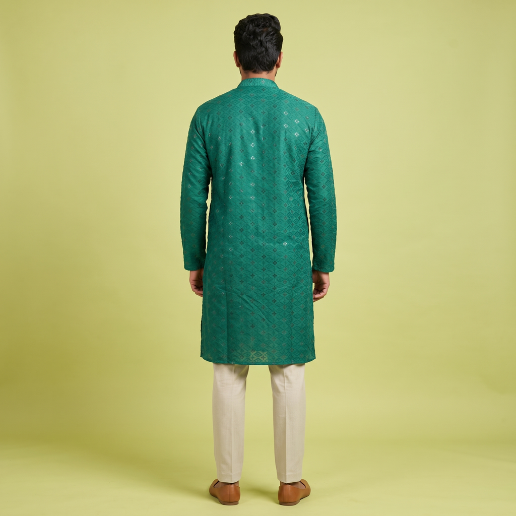 Emerald Mirror-Work Chikankari Kurta