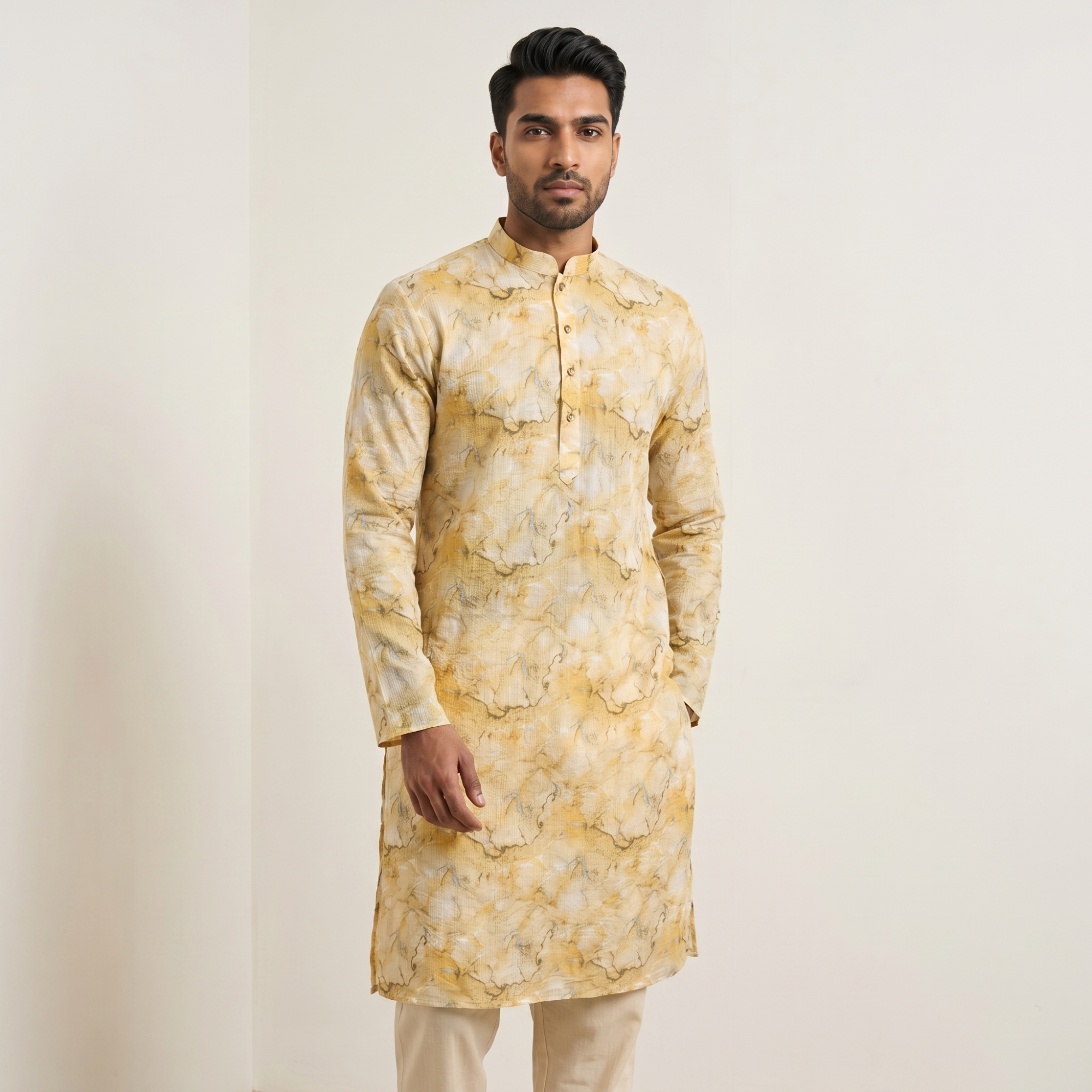 Golden Sand Abstract Print Kurta Set (4545)
