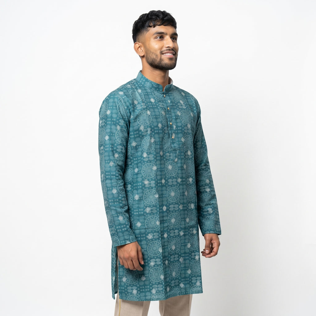 Teal Bandhani Print Long Kurta(1557)