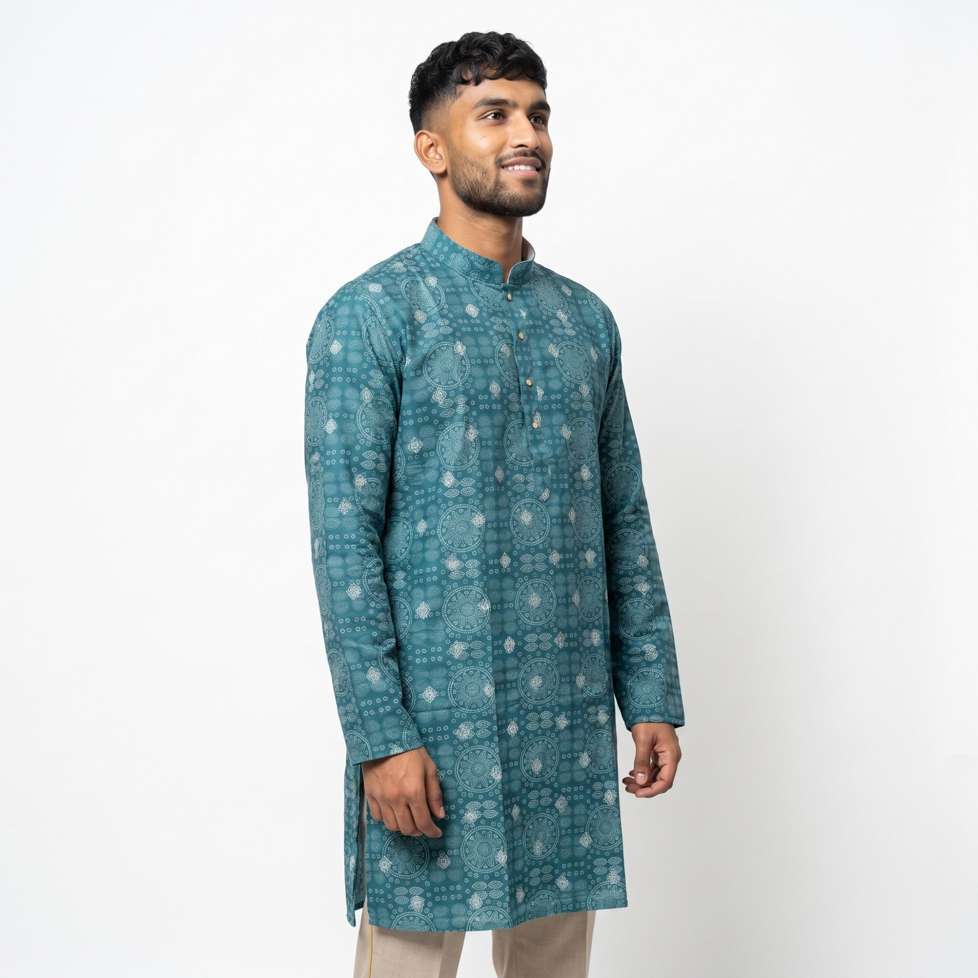 Teal Bandhani Print Long Kurta(1557)