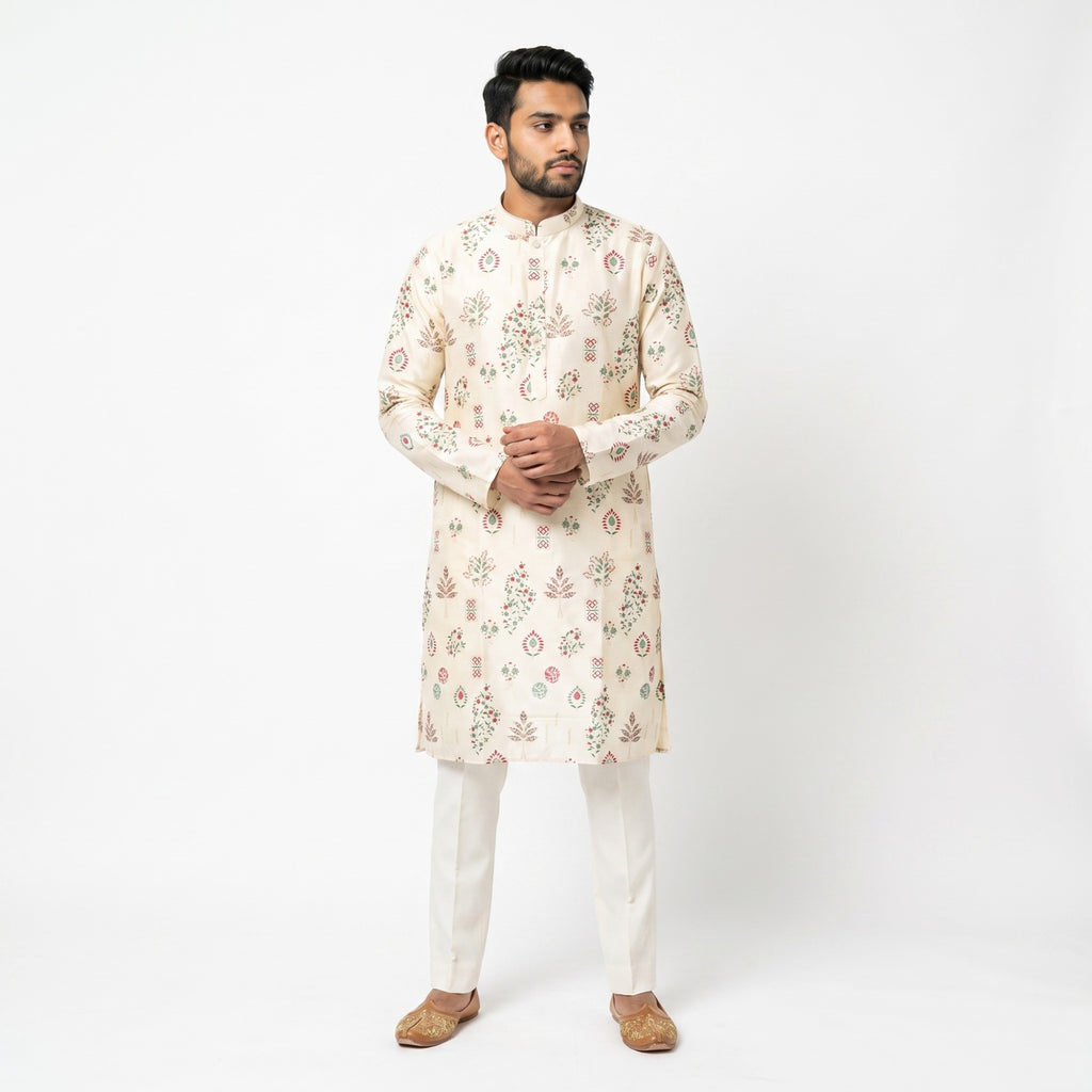 Men’s Off-White Floral Printed Silk-Blend (4578)