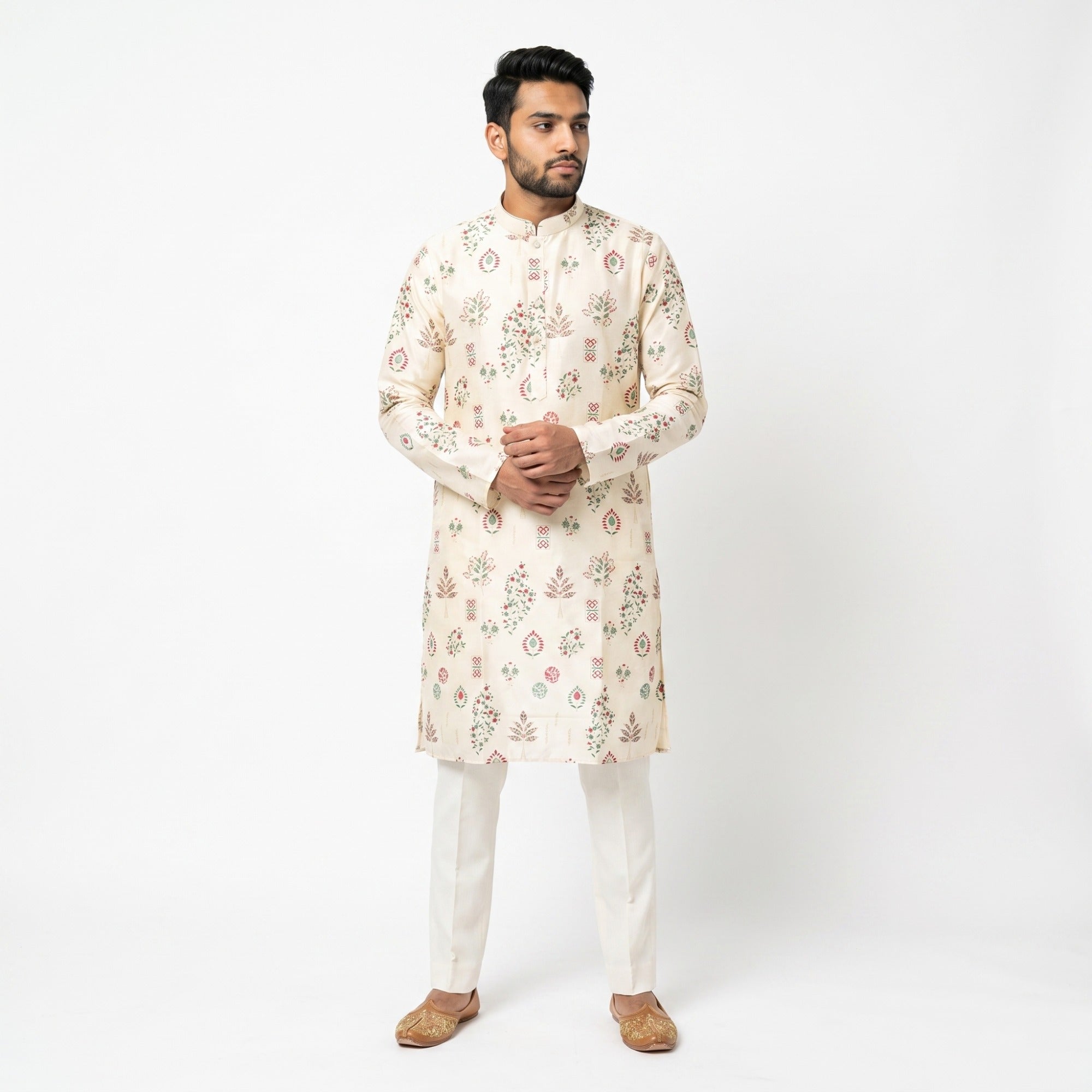 Men’s Off-White Floral Printed Silk-Blend (4578)