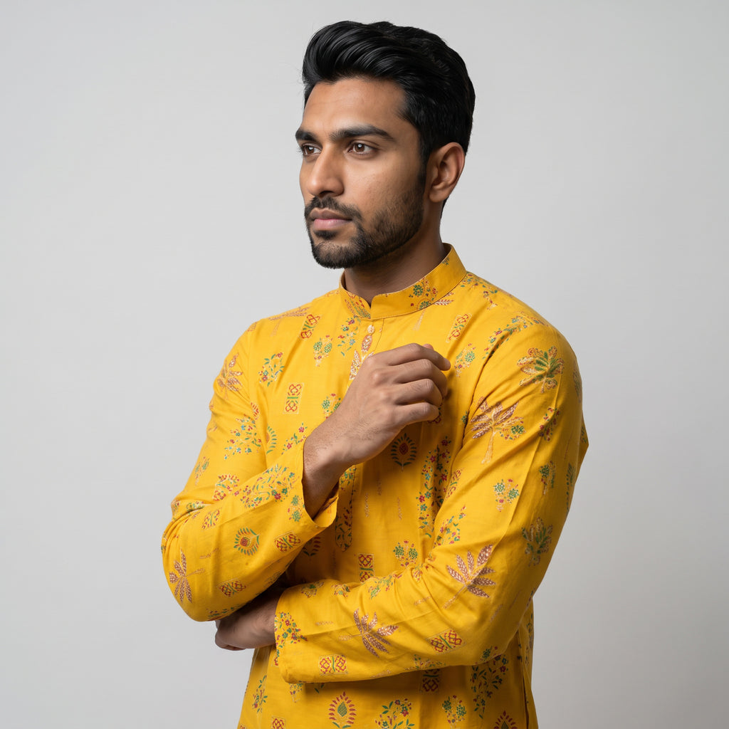 Mustard Bloom Heritage Printed Kurta (4578)