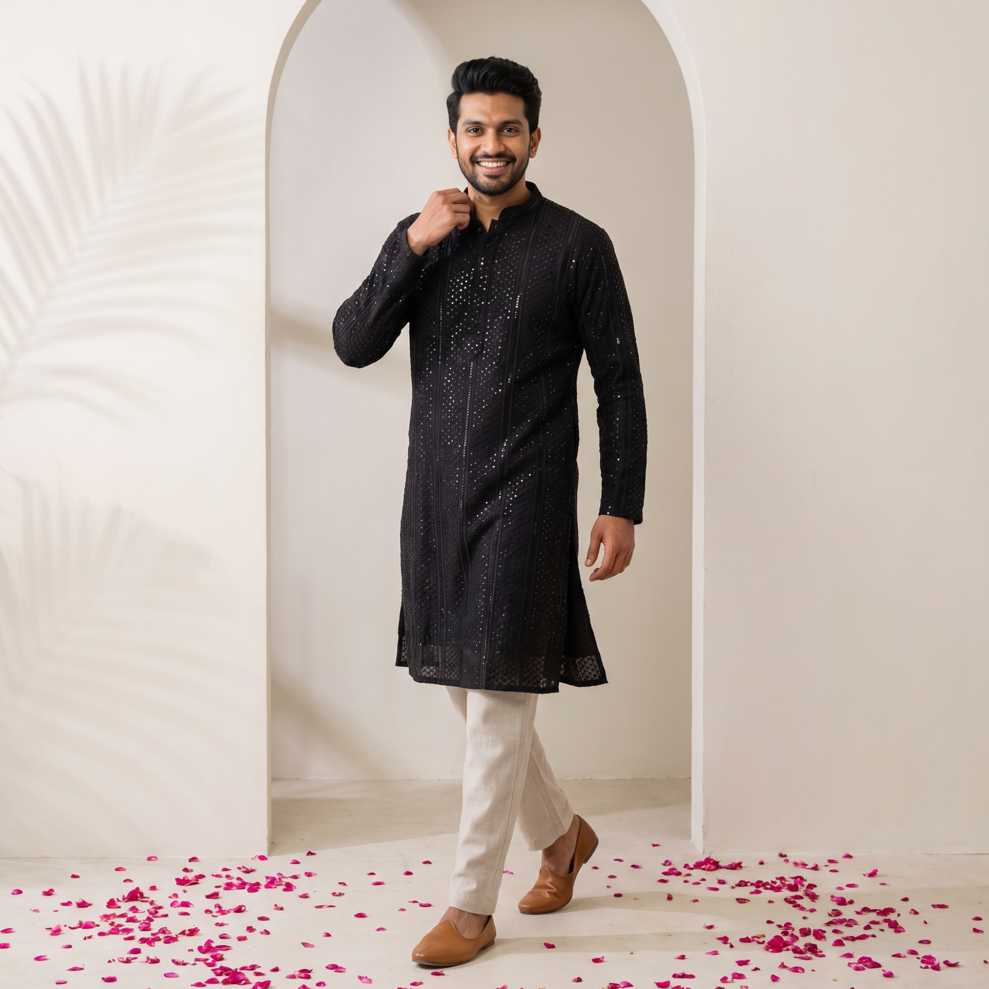 Midnight Onyx Mirror-Work Chikankari Kurta(5801)