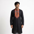 Jet Black Kurta with Multi-Color Geometric Yoke Embroidery (4129)