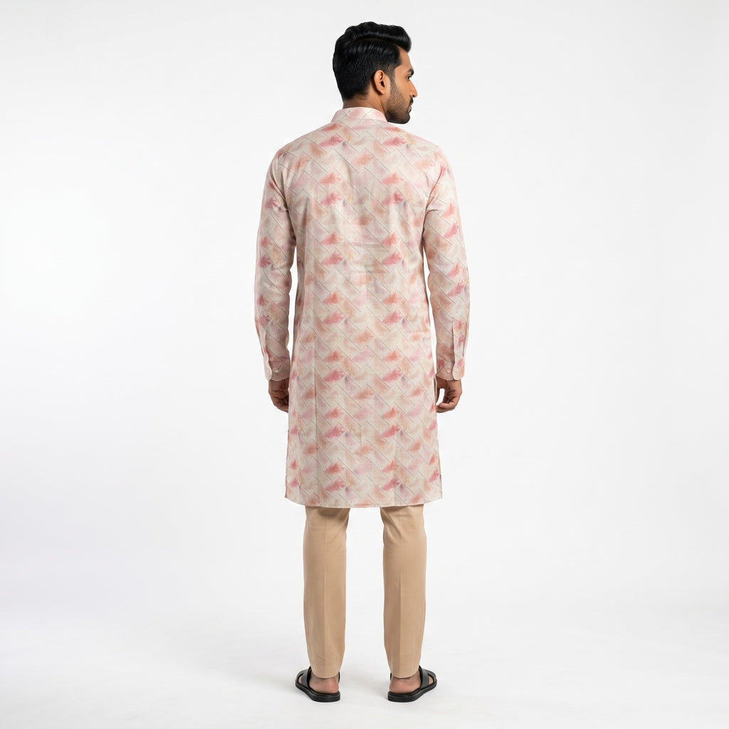 Blush GeoPrint Mandarin Collar kurta (19977)