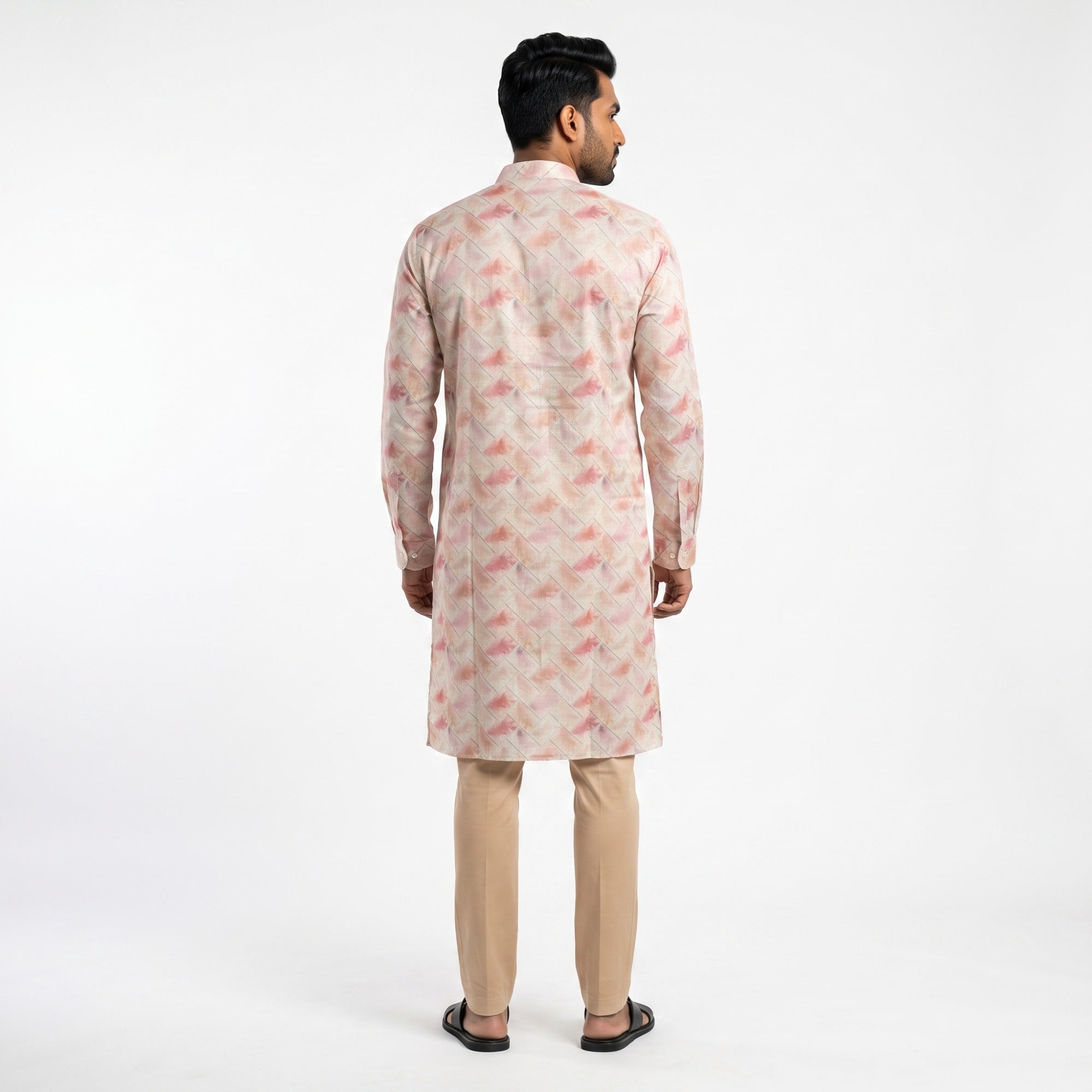 Blush GeoPrint Mandarin Collar kurta (19977)