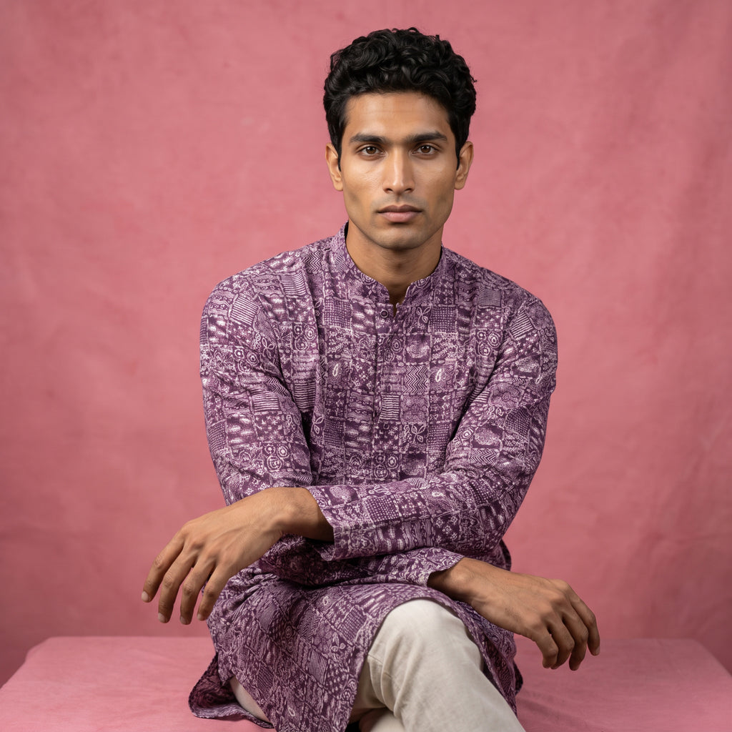 Royal Mauve Geometric Print Premium kurta (4556)