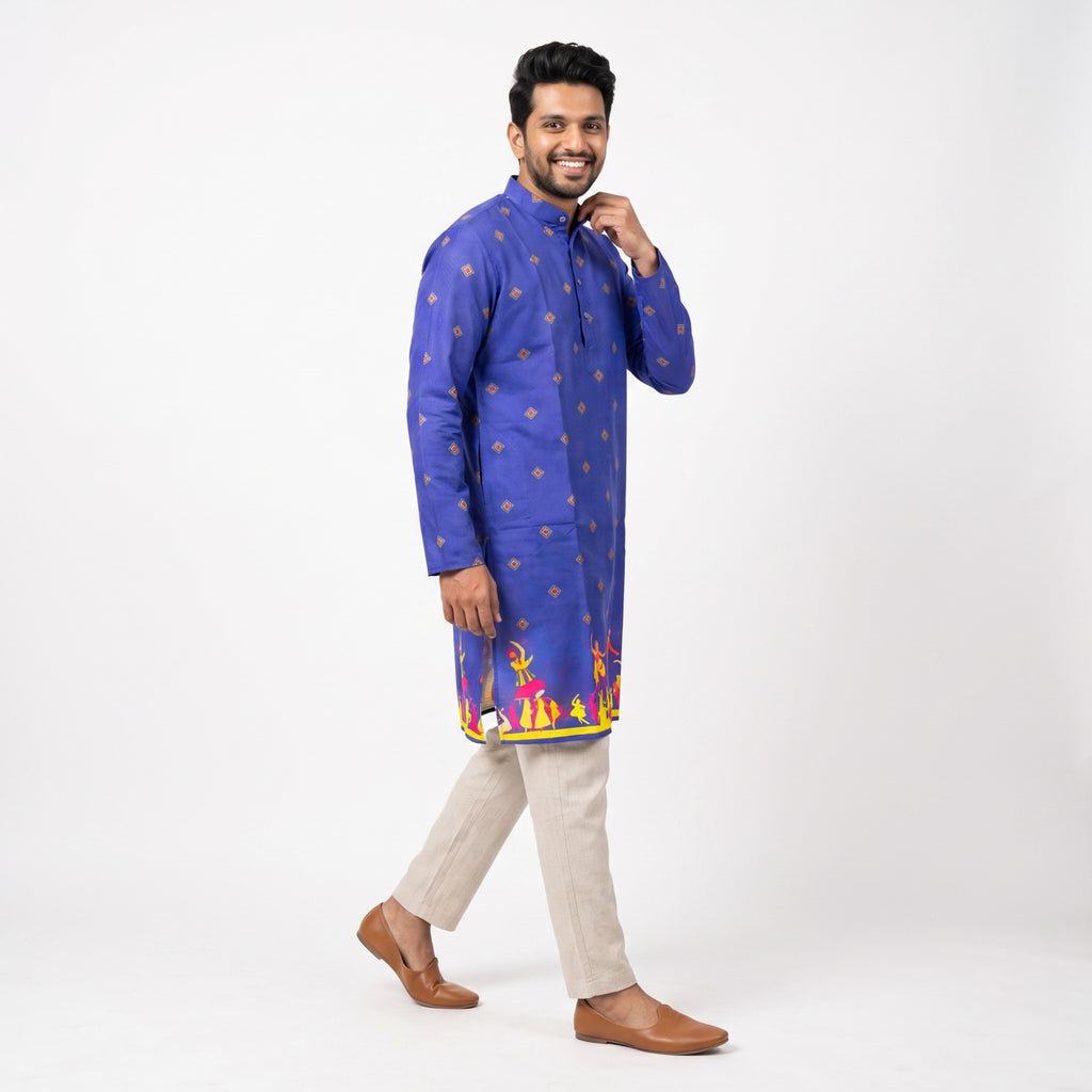 Royal Blue Festive Garba Print Kurta(1252)