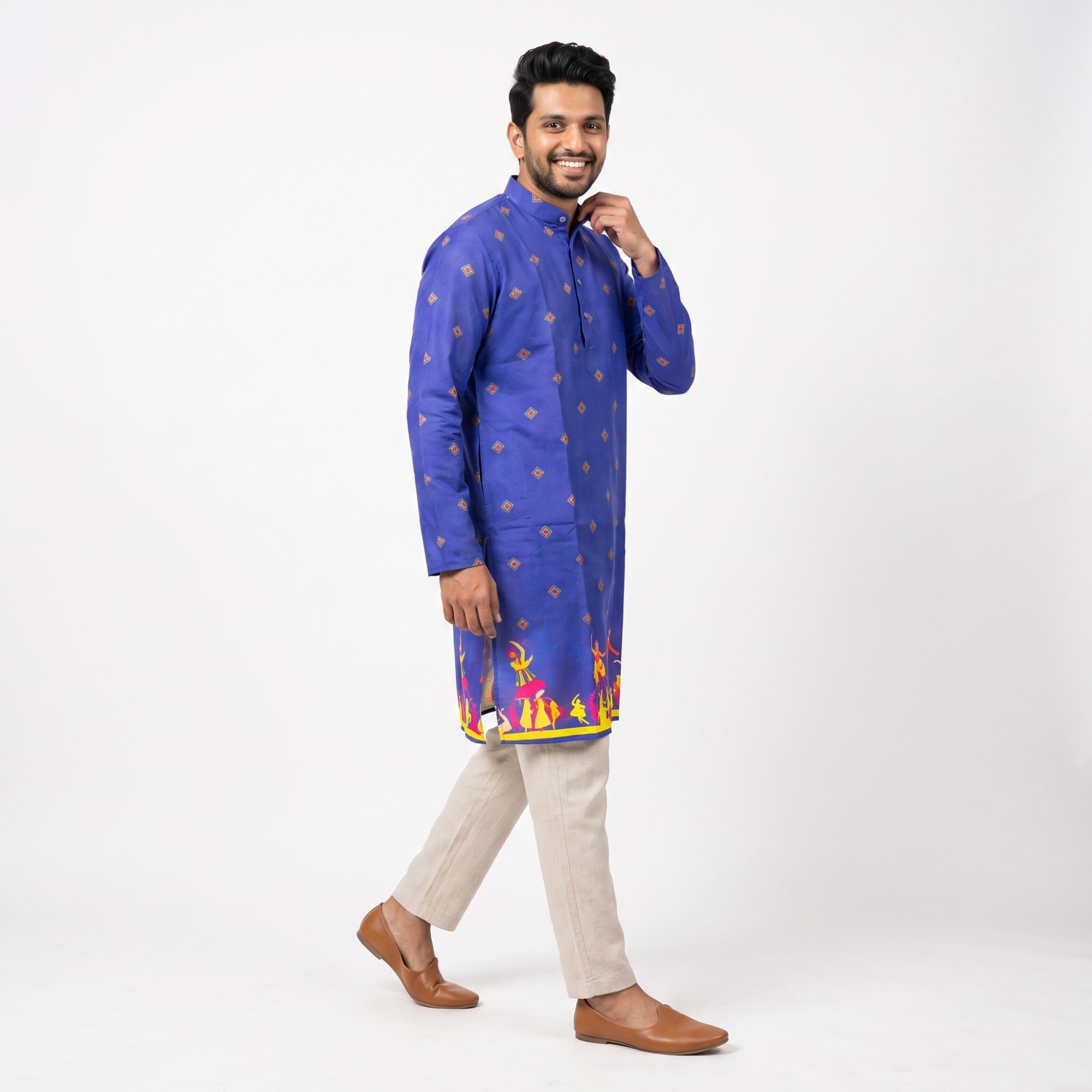 Royal Blue Festive Garba Print Kurta(1252)