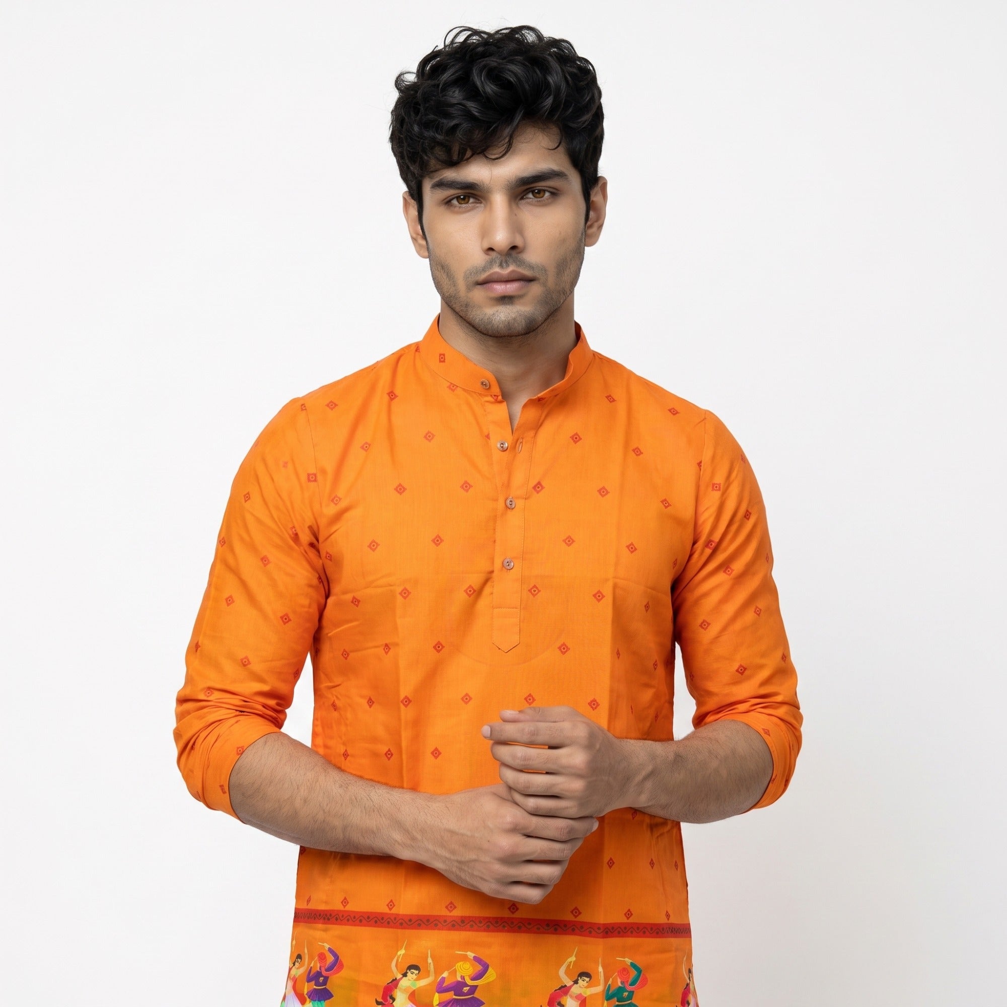 Tangerine Orange Festive Garba Print Kurta(1252)