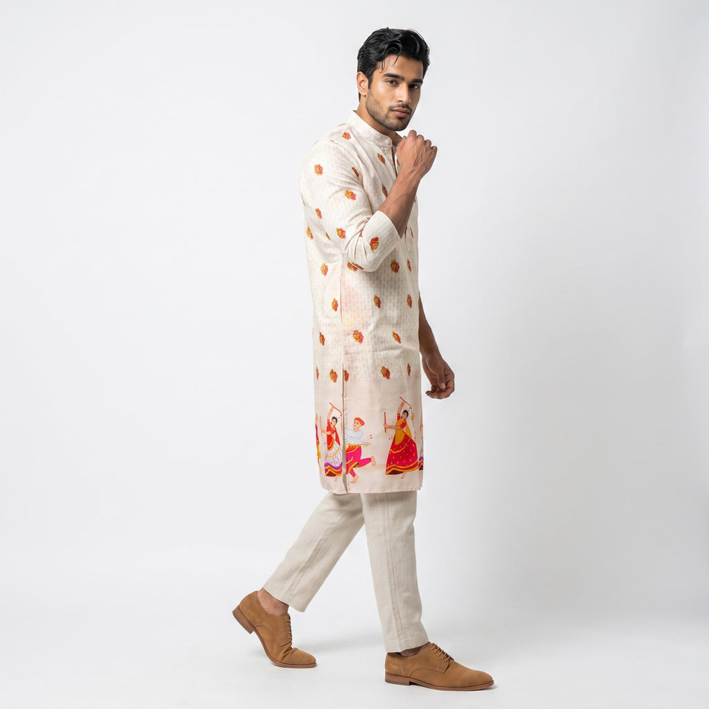 Off-White Festive Dandiya Print Kurta(1252)