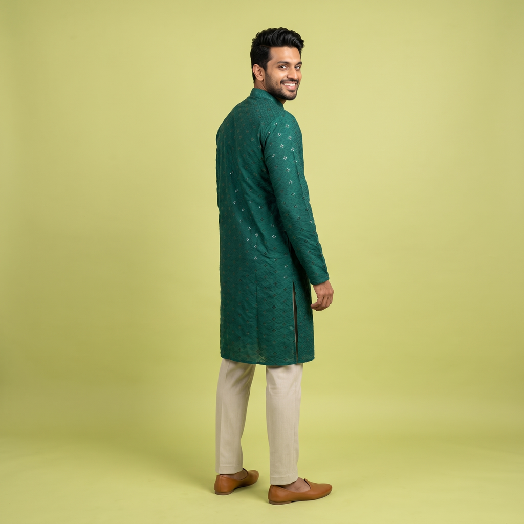Emerald Mirror-Work Chikankari Kurta