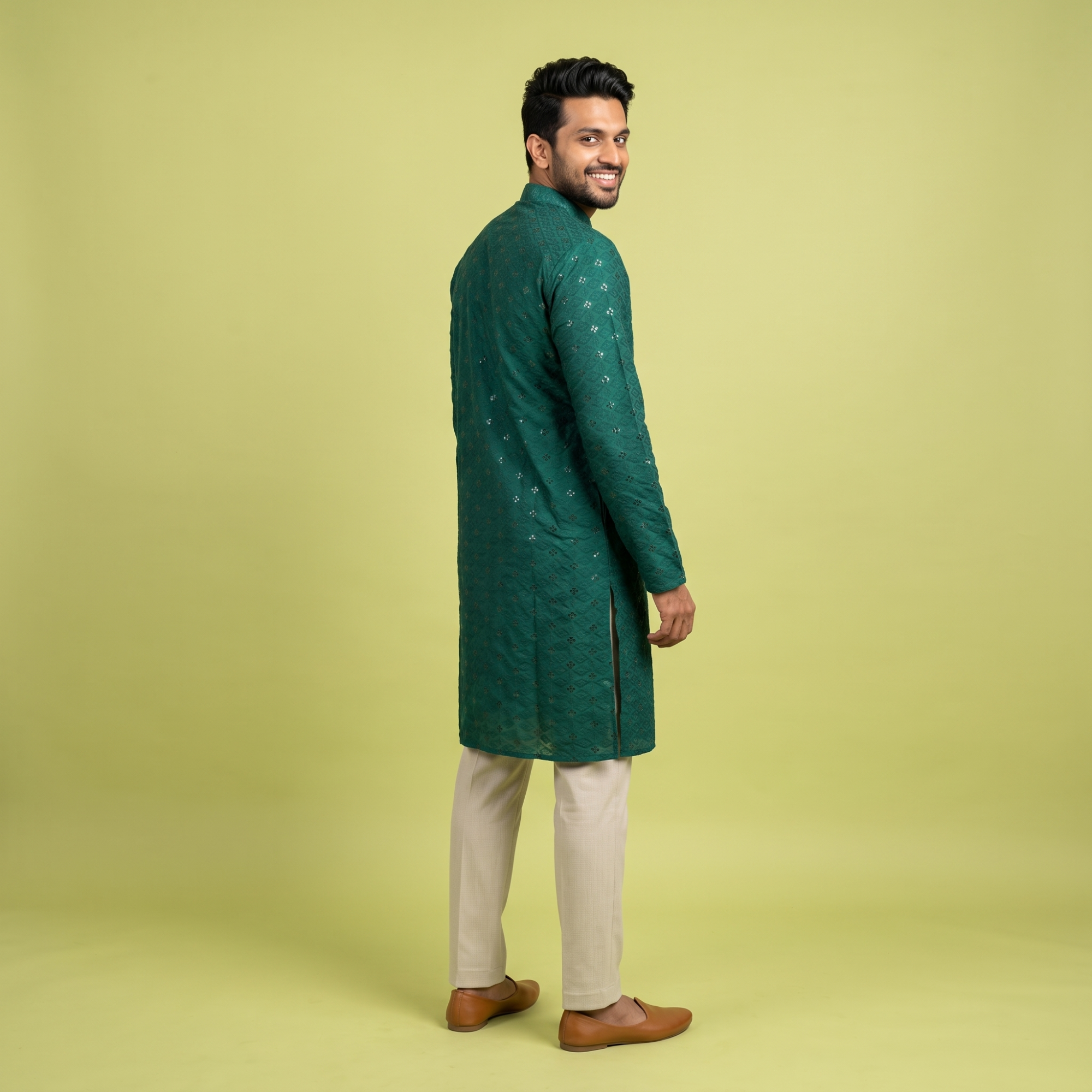Emerald Mirror-Work Chikankari Kurta