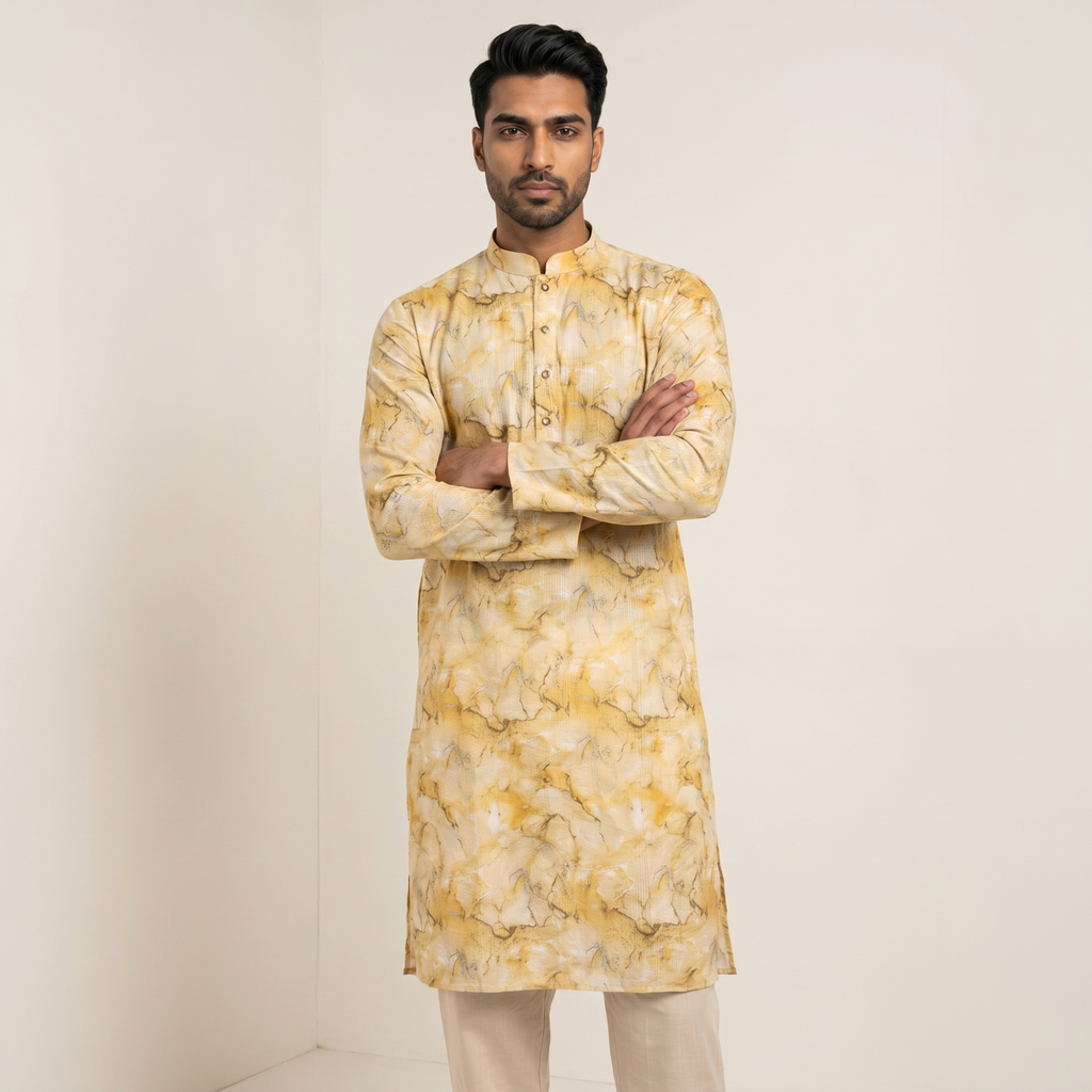 Golden Sand Abstract Print Kurta Set (4545)