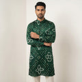 Men’s Elegant Emerald Green Bandhani Kurta – Pure Ghaji Silk(2709)