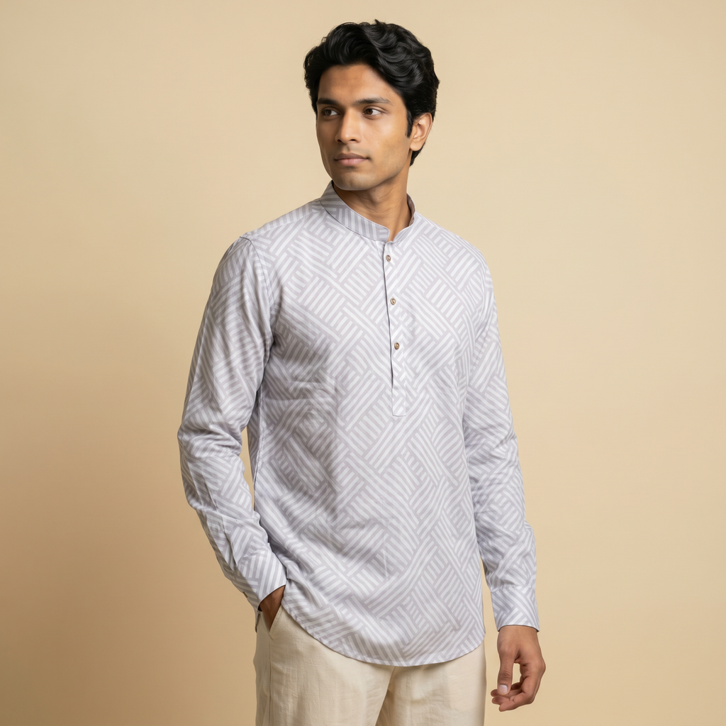 Men's Geometric Print Short Kurta (430)