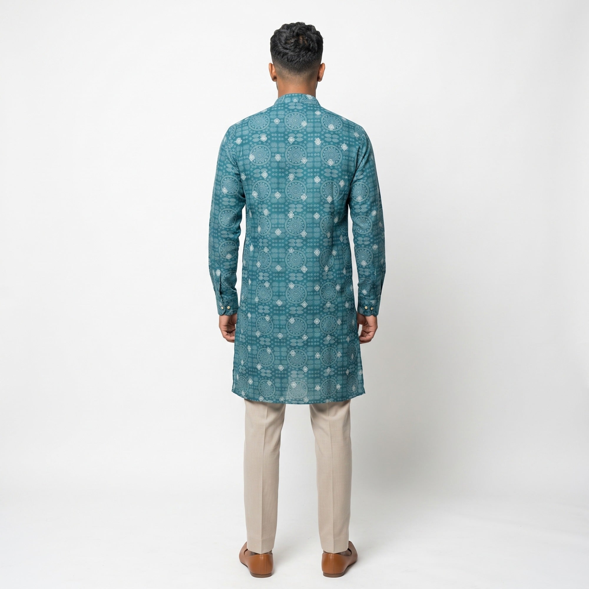 Teal Bandhani Print Long Kurta(1557)