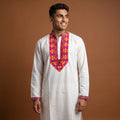 Pristine White Kurta with Vibrant Folk Embroidery (4123)