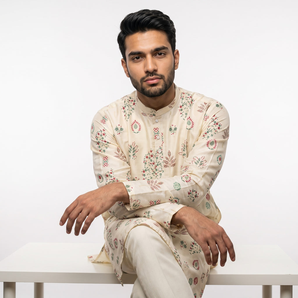 Men’s Off-White Floral Printed Silk-Blend (4578)