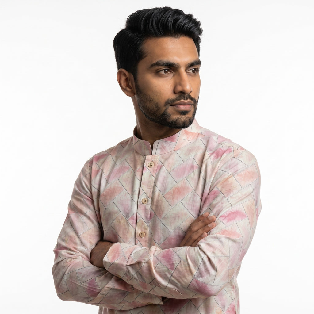 Blush GeoPrint Mandarin Collar kurta (19977)