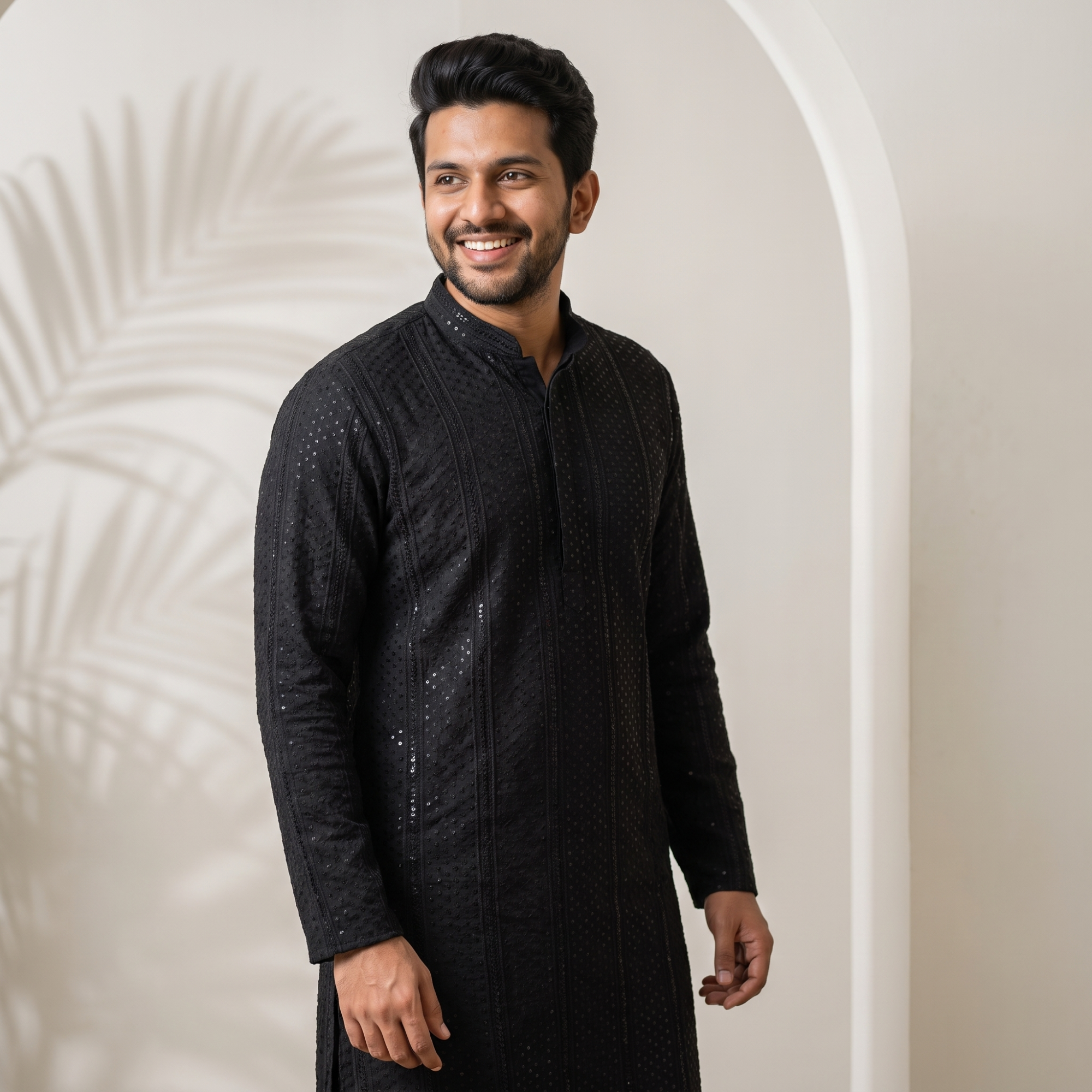 Midnight Onyx Mirror-Work Chikankari Kurta(5801)