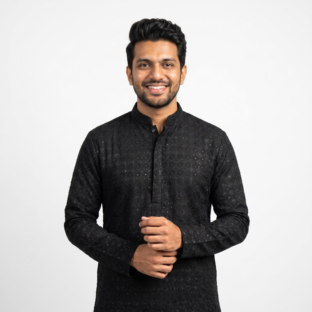 Midnight Diamond Chikankari Kurta(70113)