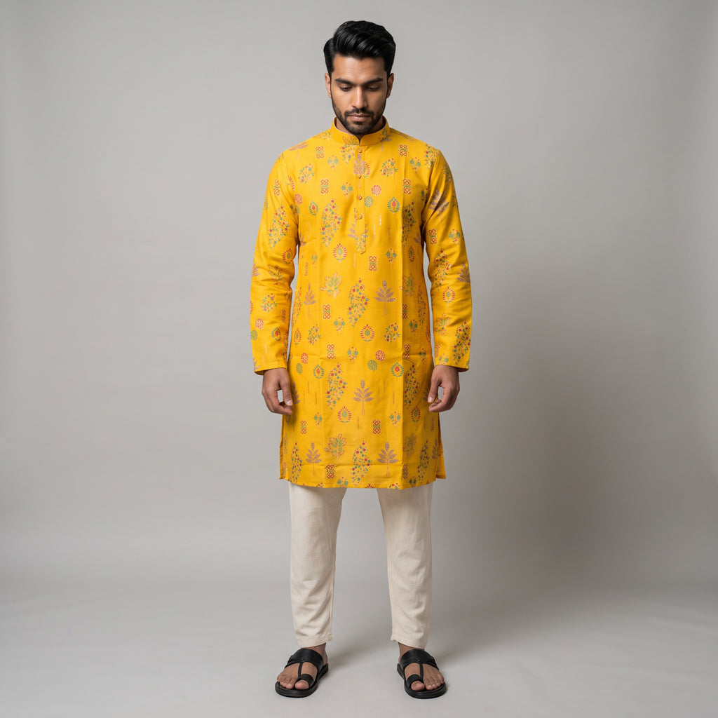Mustard Bloom Heritage Printed Kurta (4578)