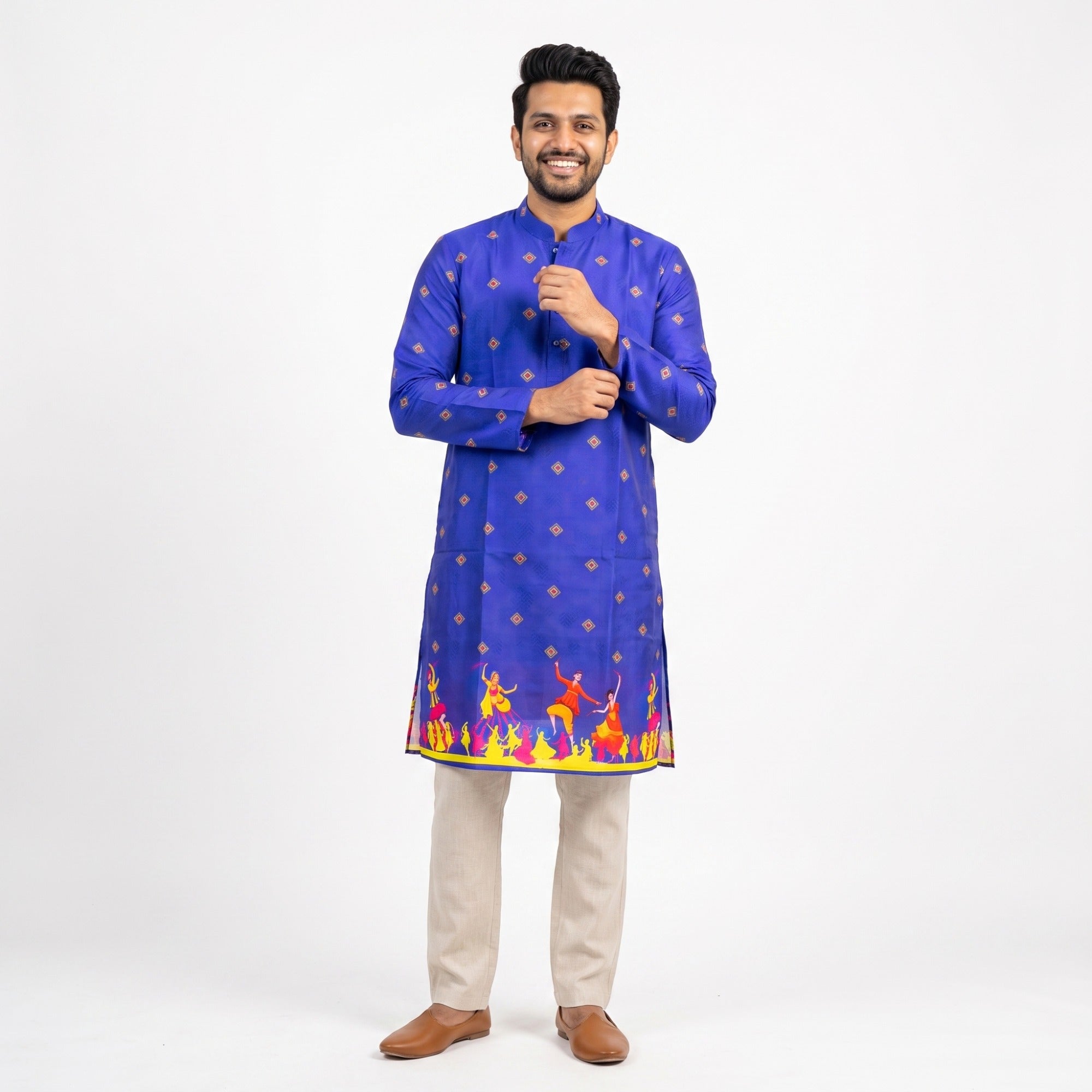 Royal Blue Festive Garba Print Kurta(1252)