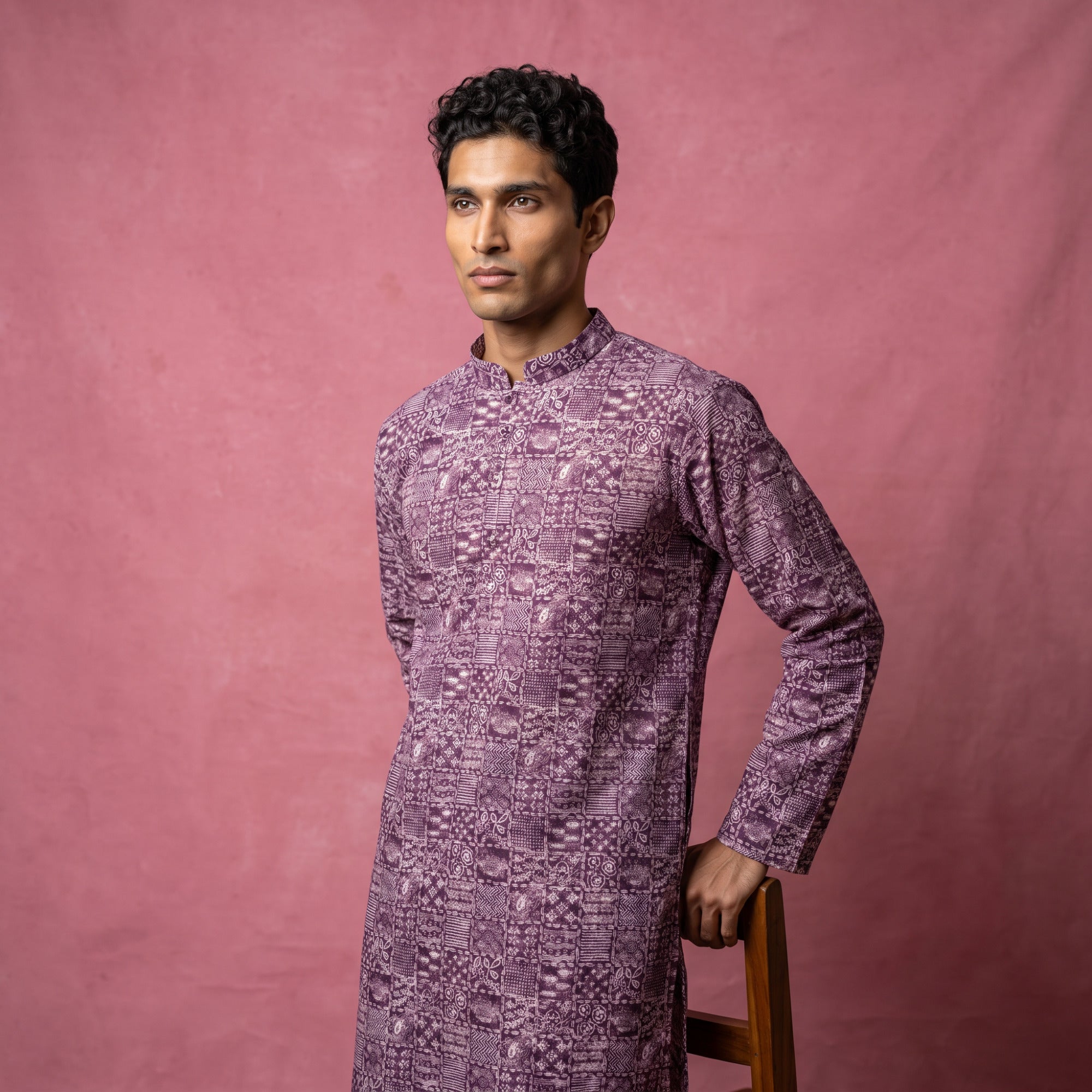 Royal Mauve Geometric Print Premium kurta (4556)